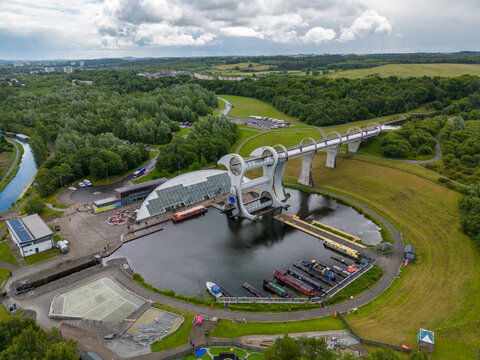Aerial drone photo of the Falkirk Wheel
