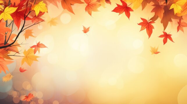 Autumn leaves background with bokeh effect. Generative AI.