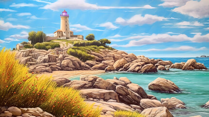 Cape egmont lighthouse with the mountain. Generative ai