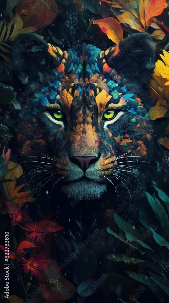 Sticker AI generated illustration of a majestic tiger with piercing eyes