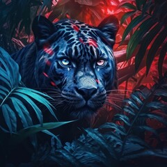 AI generated illustration of a wild leopard in its natural habitat surrounded by lush foliage