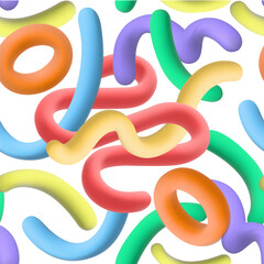 Colorful 3D line doodle seamless pattern. Creative minimalist style art background for children or trendy design with basic shapes