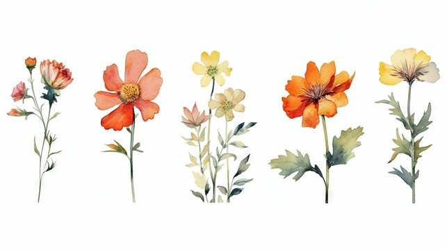 AI generated illustration of a vibrant, watercolor painting of assorted wildflowers