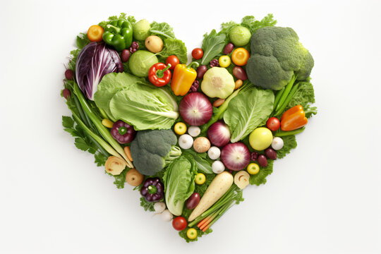 Food photography of heart made from different vegetables