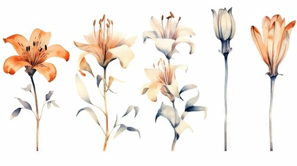 Obraz na płótnie Canvas AI generated illustration of a vibrant watercolor painting featuring a set of different flowers