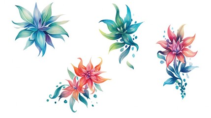 Fototapeta na wymiar AI generated illustration of a vibrant watercolor painting featuring a set of different flowers