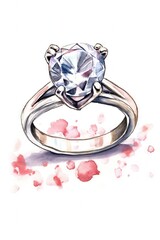 AI generated illustration of an engagement ring  with a striking heart-shaped diamond at the center