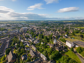 Aerial drone video of the town centre of Stirling in Scotland