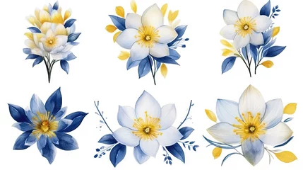 Zelfklevend Fotobehang AI generated illustration of a vibrant watercolor painting featuring a set of different flowers © Al Exo/Wirestock Creators
