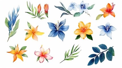 Fototapeta na wymiar AI generated illustration of a vibrant watercolor painting featuring a set of different flowers