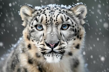 AI generated illustration of  a snow leopard standing in its natural habitat of a snowy forest