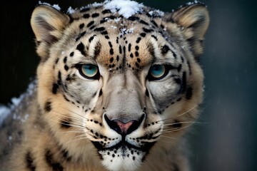 AI generated illustration of  a snow leopard standing in its natural habitat of a snowy forest