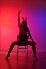 silhueta de bela mulher sexy dançarina sensual fetiche dança a noite 