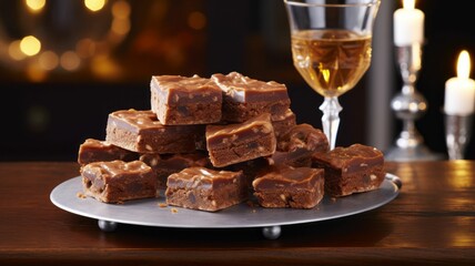 AI generated assortment of delicious fudge pieces arranged on a silver platter