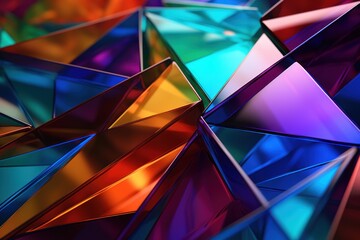 Abstract artwork of colorful triangles. AI generated