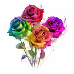 AI generated illustration of colorful roses isolated on a white background.