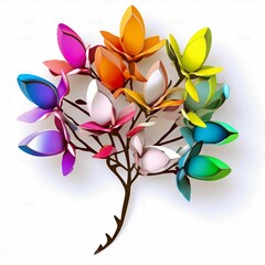 AI generated illustration of colorful paper flowers isolated on white background.