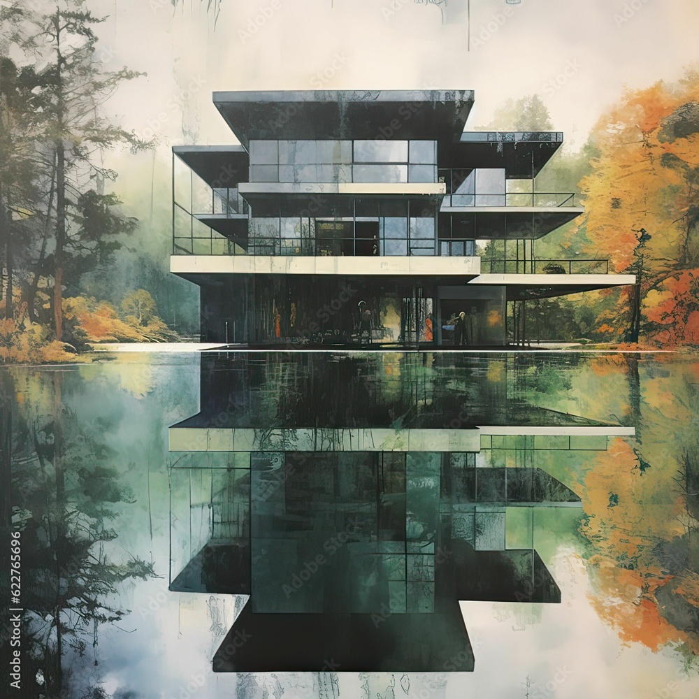 Poster ai generated illustration of an apartment building with multiple windows