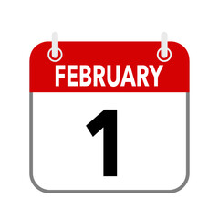 1  February, calendar date icon on white background.