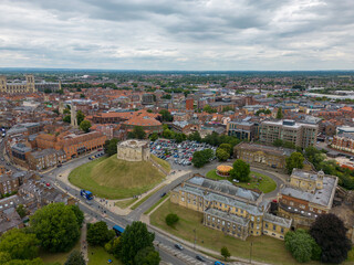 Fototapeta premium Aerial drone photo of Clifford's Tower in York
