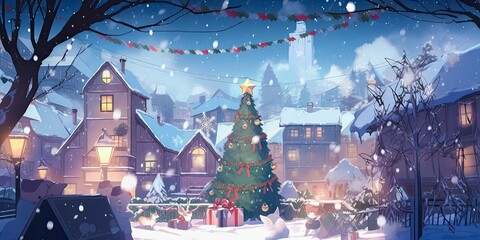 AI generated New year background with Christmas trees