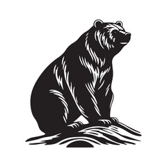 Vector illustration of a bear on a hill isolated on a white background in vintage style