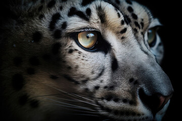 Snow leopard eyes macro close up. AI generated