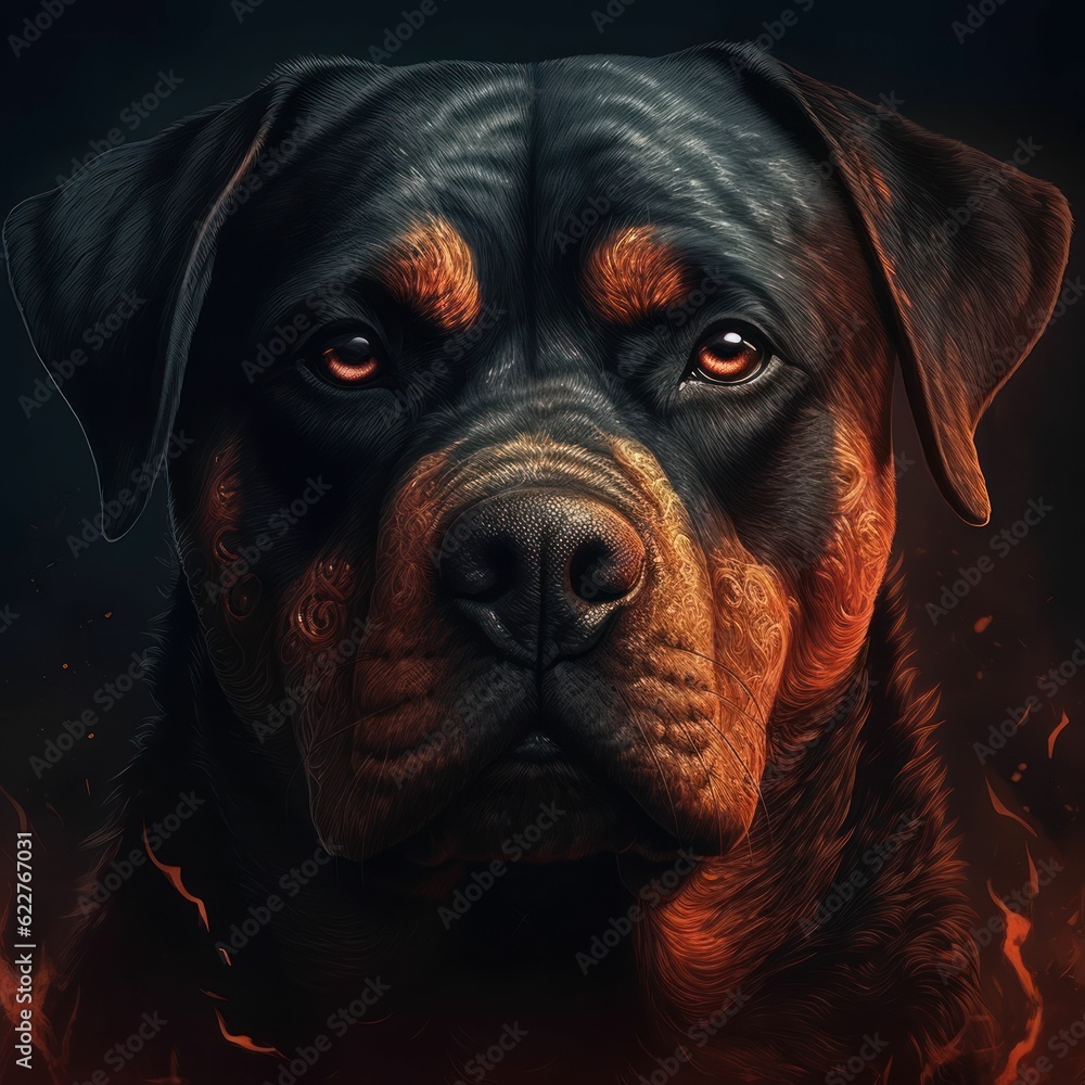 Sticker AI generated Rottweiler dog looking at camera