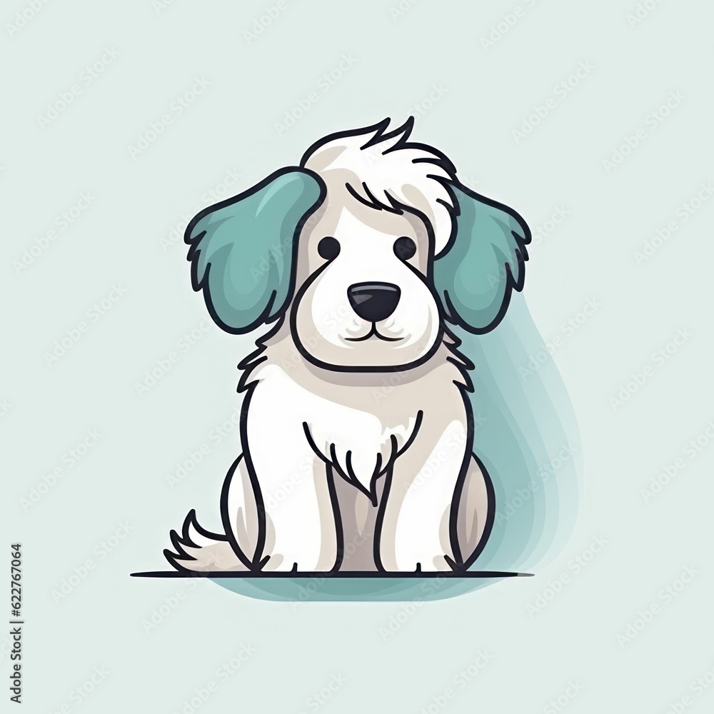 Sticker AI generated adorable white and blue-colored dog sitting on a blue background