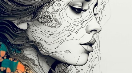 Detailed illustration of a woman's profile. AI-generated.