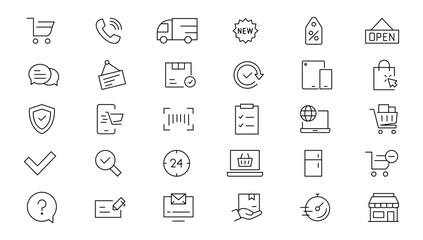 E-Commerce & Shopping thin line icons set. E-Commerce, Shop, Online Shopping icons collection. Shoppind symbols set. Vector illustration