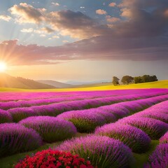 lavender field at sunrise AI Generated