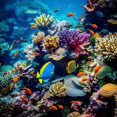 Obraz na płótnie Canvas AI generated tropical fish swim through a coral reef