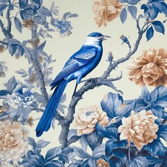 AI generated blue bird perched on branch