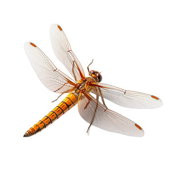 orange dragonfly side view, isolated on a transparent background