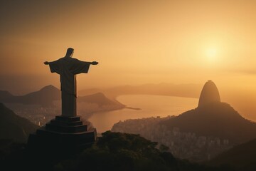 AI generated Jesus statue in Rio De Janeiro - obrazy, fototapety, plakaty