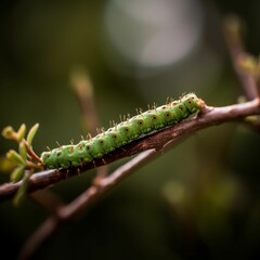 AI generated green caterpillar perched on a branch of a tree
