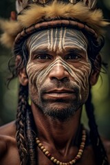 AI generated illustration of an Indigenous man wearing traditional tribal headdress