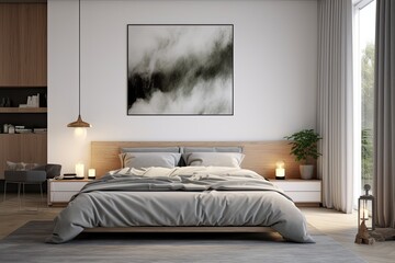 Modern bedroom interior illustration, scandinavian design, by Generative AI