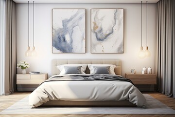 Fototapeta na wymiar Modern bedroom interior illustration, scandinavian design, by Generative AI