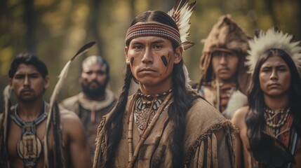 Obraz premium AI generated illustration of a group of Native American Indians wearing traditional regalia