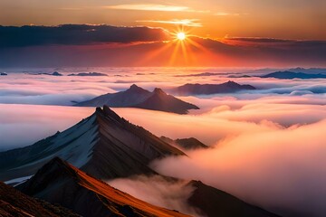 Panoramic view of colorful sunrise in mountains AI Generated 