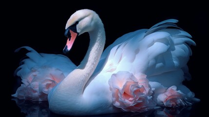 Naklejka premium AI generated swan on water with flowers