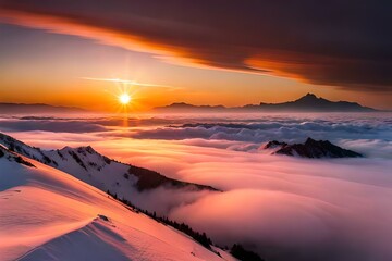 Fototapeta na wymiar Panoramic view of colorful sunrise in mountains AI Generated 
