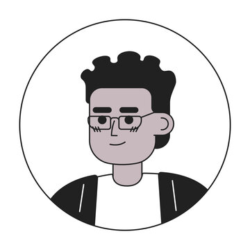 Handsome african american boy in glasses monochrome flat linear character head. Dreadlocks hairstyle. Editable outline hand drawn human face icon. 2D cartoon spot vector avatar illustration