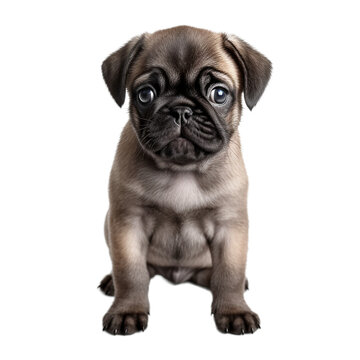 pug dog puppy looking at you, isolated on transparent background