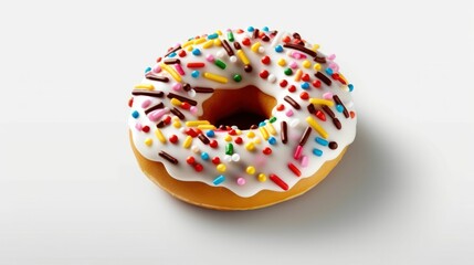 AI generated illustration of a freshly-baked glazed doughnut with colorful confectionery sprinkles