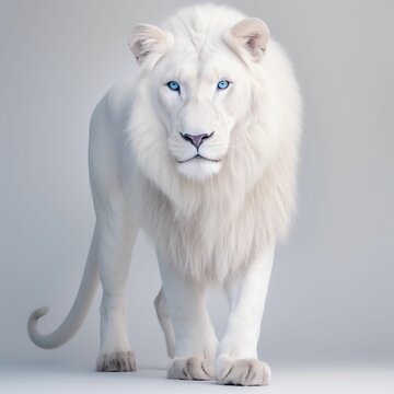 AI generated illustration of A majestic white lion strides through a room