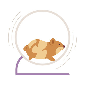 Small hamster running on wheel semi flat colour vector object. Cute pet. Editable cartoon clip art icon on white background. Simple spot illustration for web graphic design