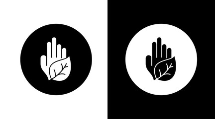 hand palm and leaf Icon Design Black and white
